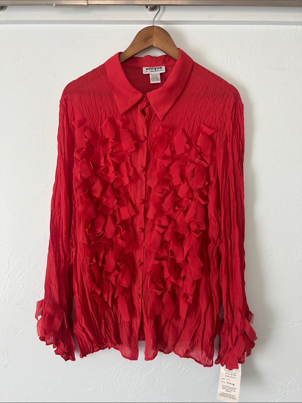 Unique Spectrum Red Ruffle Button-Front Blouse